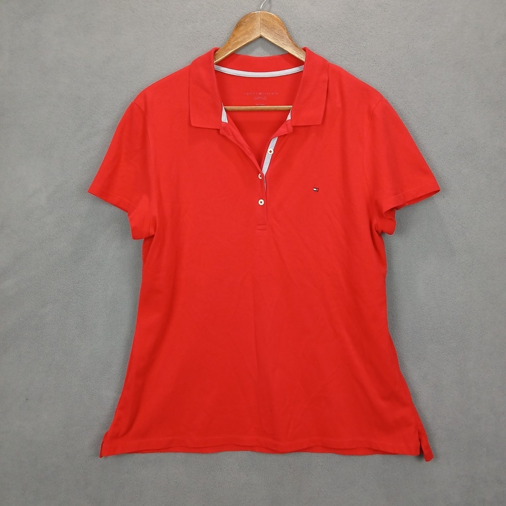 Tommy Hilfiger Polo‎ Shirt Womens XL Red Logo Knit Classic Fit Performance Golf
